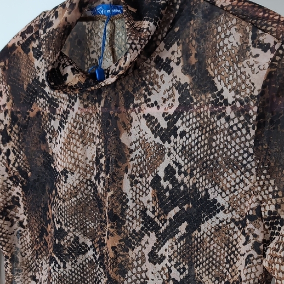 NWOT Zara | Snakeskin Brown and Black Long Sleeve Sheer Stretch Blouse Size S - Picture 2 of 7